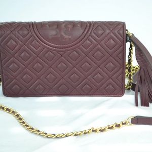 TORY BURCH Fleming Leather Claret Wallet Cross